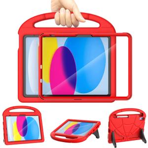 Kids Case for iPad A16 11th Generation 11 Inch 2025/iPad 10th Generation 10.9 Inch 2022, Sanyetral Lightweight Shockproof Cover with Screen Protector/Pencil Holder/Handle/Stand for iPad 10th/11th -Red