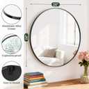 Round Wall Mirror 24 Inch Black Vanity Mirror with Metal Frame, Modern Circle for Bathroom, Entryway, Bedroom, Living Room, Wall Mounted Decorative Mirrors