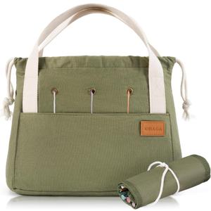 Stylish Crochet Bag Organizer Easily Organizes Your Yarn - Durable Canvas Bag w/ 8 Pockets Stores Plenty of Yarn Skeins & Crocheting Supplies/Accessories - Perfect Basket for Gifting to Knitting Fans (Sage)