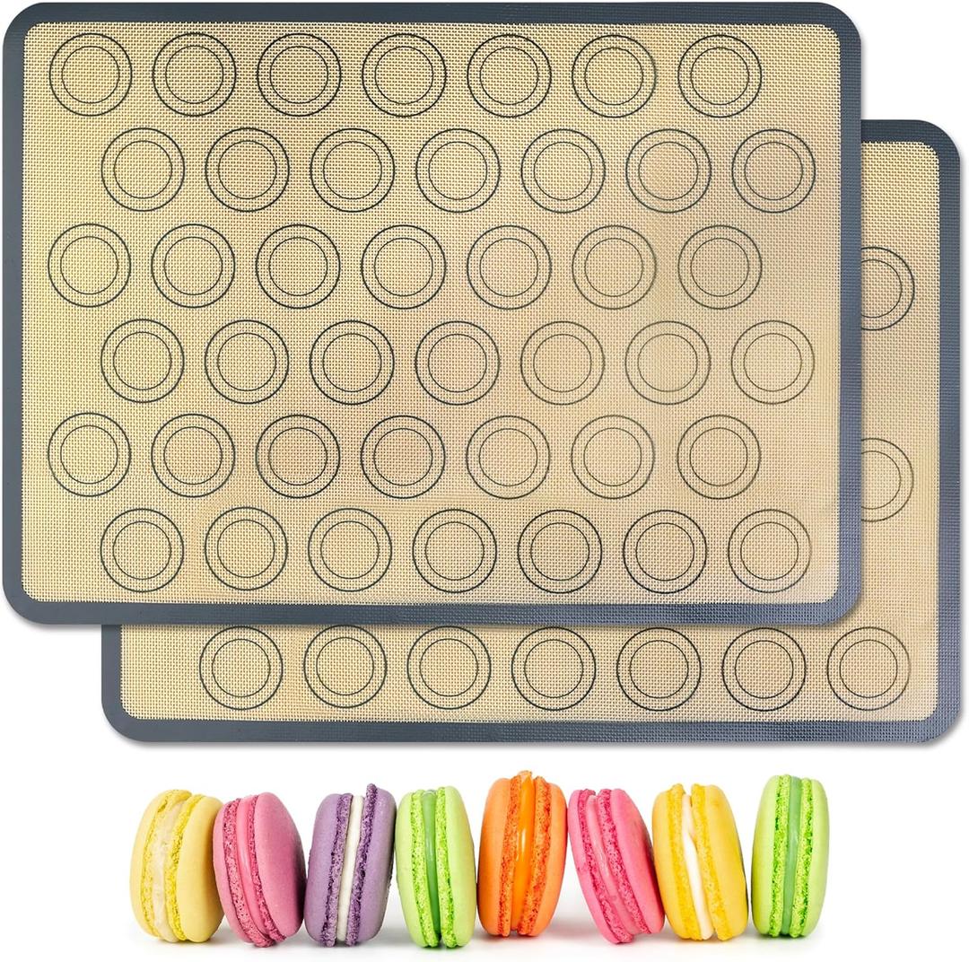 HOOMIL Macaron Silicone Baking Mats, 18"x13", Non-Stick, Reusable, Food Safe, Commercial Half Sheet Size Silicone Mat, Pack of 2