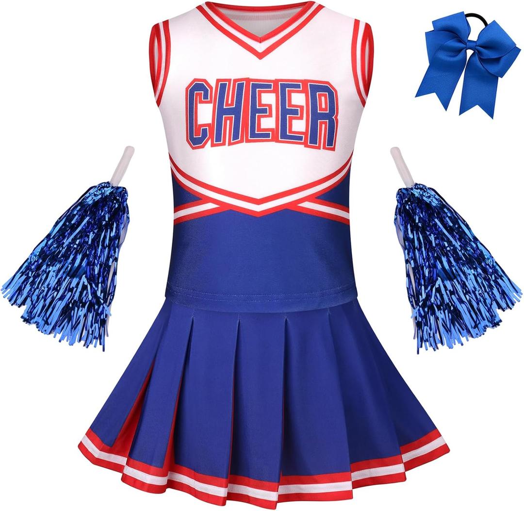 GRAJTCIN Girls Cheerleader Costume Halloween Dress Up Cheerleading Uniform Outfit (10-12 Years, Blue)