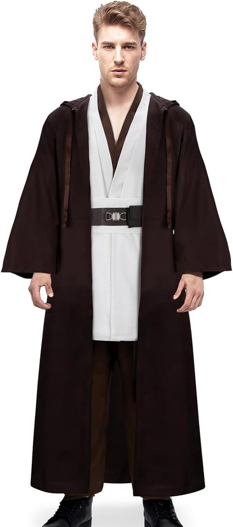Adult Tunic Costume Cloak for Jedi Outfit Men Knight Hooded Robe Cape Pants Full Set Suit Halloween Cosplay Uniform (Medium)