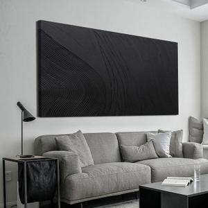Canvas Wall Art Decor Modern Textured Wall Art Decor Canvas Art Wall Decor Black Silence Wall Painting Decorations Artwork Wall Art Prints for Room Living Room Bedroom Office Decor 24"X48"