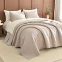 Sanracie Oversized King Quilt Bedspreads 128"*120", 100% Cotton Linen Colored Cal King Quilt Bedding Set Leaves Quilting Extra Wide Large Lightweight 3Pcs Coverlet King Size for All Season