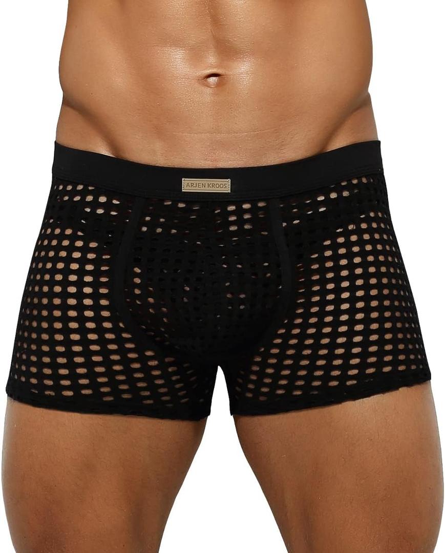 Arjen Kroos Men's Sexy Trunks Sheer Mesh Underwear Novelty Low Rise Lingerie (XX-Large, Black)