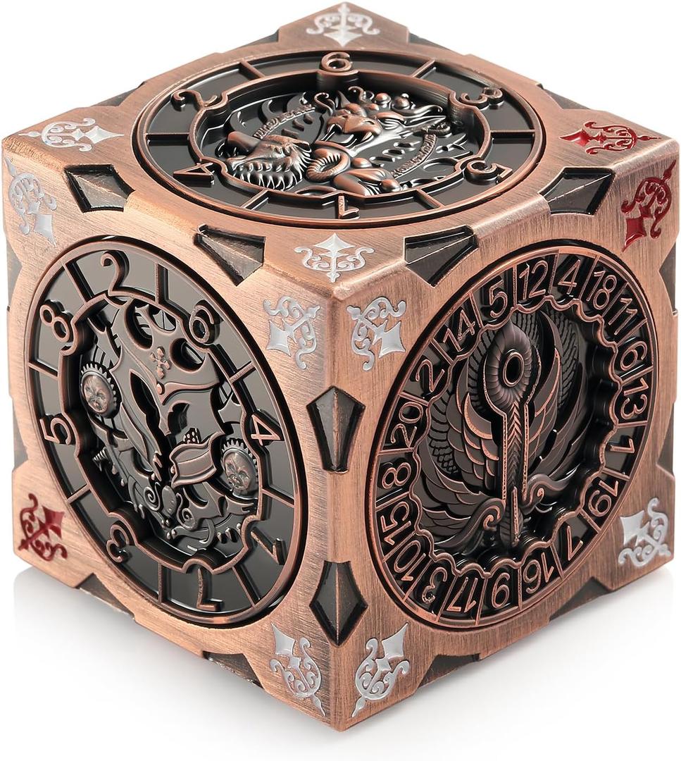 Spinner DND Dice Cube, DNDND 7-in-1 Spinning Dice Set with Gift Box for Dungeons and Dragons D&D Tabaltop Ideal Collector's Gift for Dungeon Masters (Copper)