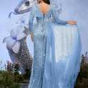 Women Sequin Beaded Mermaid Evening Gown Long Sleeve Prom Dress M