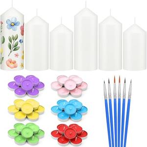 MTLEE 72 Pcs DIY Candle Painting Kit for Adults Include 6 Pcs White Pillar Candles 60 Colored Tealight Candles and 6 Paint Brushes for Spring Tea Party Crafts Wedding Birthday Party Favors
