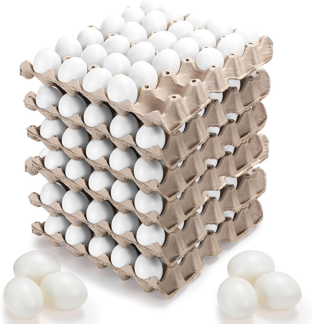 Seematn 180 Pcs White Plastic Eggs Paintable Easter Eggs with Paper Trays for DIY, Crafts, Easter Hunts Party Favors, Basket Fillers (White)