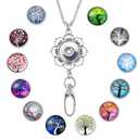 SUNNYCLUE 2 Box 24 Pcs, 2 Colors ,  Women Office Lanyard ID Badges Holder Necklace Fancy Tree of Life School Stainless Steel Badge Lanyards Breakaway Snap Buttons Charms Jewelry Pendant Clip for Teacher Nurses