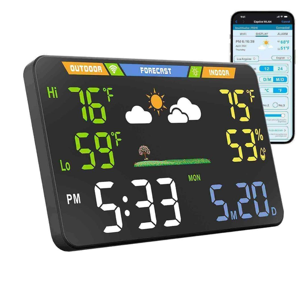 EnvyBox WiFi Weather Station 8.5" LED Display | Privacy-Focused, No App Required, Syncs Weather & Time for Home/Office | Accurate Weather Data, Dual Power Options, Black