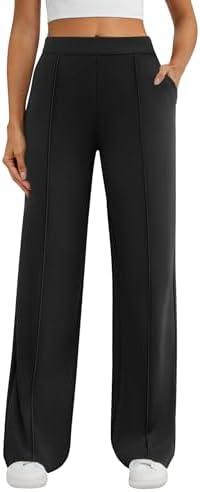 DLOODA Womens Dress Work Pants Business Casual Slacks Stretchy Wide Leg Trousers with Pockets High Waist Pull On M