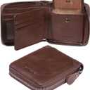 Men's Shielded Wallet Zipper Leather Wallet Men's Bifold RFID Card Case Wallets for Men (Z-Coffee)