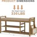 Homaxy 2-Tier Shoe Rack Bench with Side Holder, 39.4 in Bamboo Entryway Bench, Shoe Rack Organizer with Cushion for Front Entrance, Hallway Living Room Bedroom, Walnut and Light Brown
