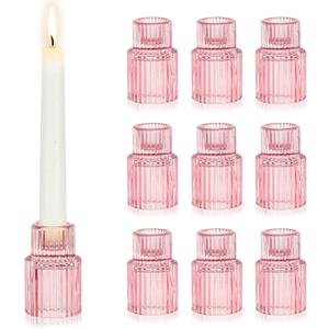 Hewory Glass Pink Candle Holder: 10PCS Valentines Taper Candle Holders for Table Centerpiece, Tapered Candlestick Holders for Valentines Day Decorations Gifts Anniversary Wedding Holiday Home Decor