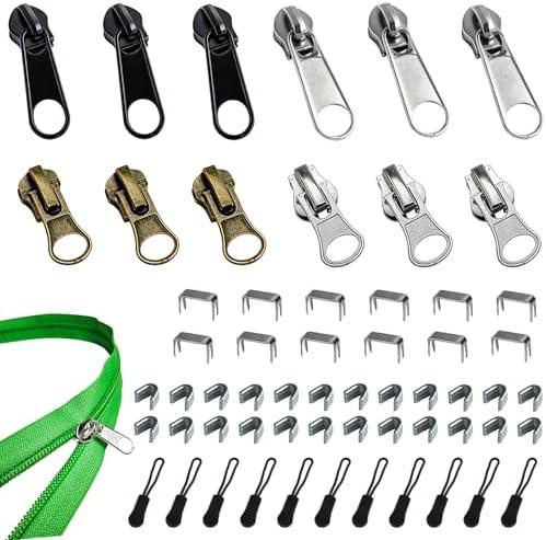 Vintrex 60 Pcs Zipper Repair Kit with Replacement Sliders, #5 Metal Zipper Pull Replacement Kit for Jackets, Coats, Tents, Backpacks, Sleeping Bags, and Luggage