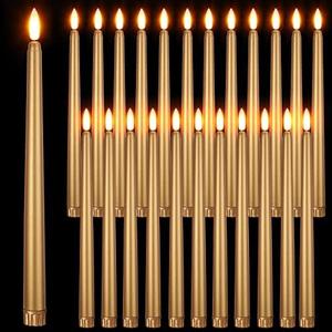 Macarrie 24 Packs Flameless Taper Candles Battery Operated Fake 11 Inch Long Candle Light LED Flameless Candlesticks Flickering Tapered for Wedding, Halloween, Christmas(Gold)