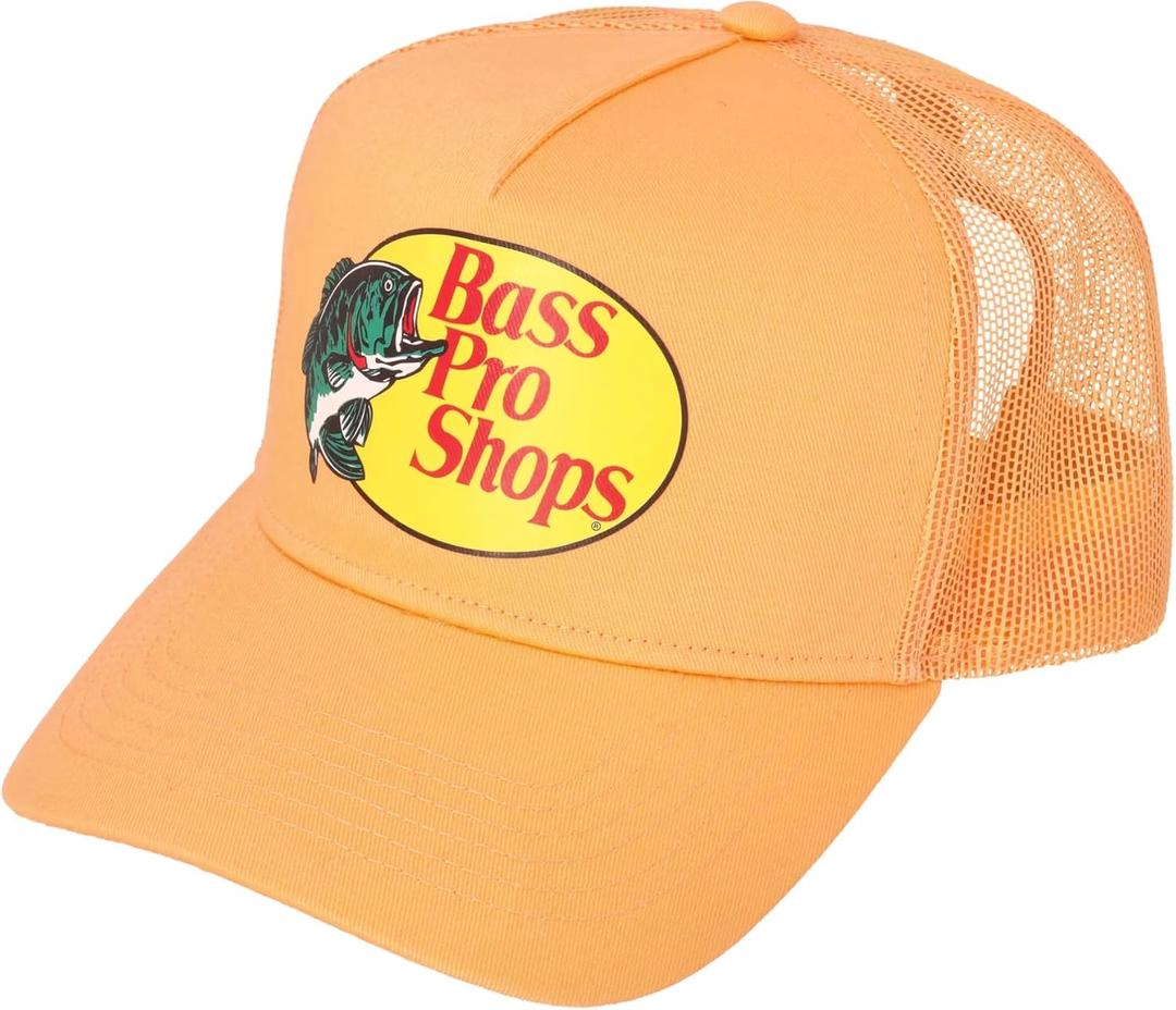 Bass Original Fishing Pro Trucker Hat Mesh Cap - Adjustable Snapback (Orange)