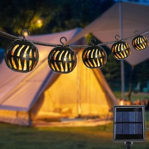 Outdoor Solar Flickering Flame String Lights - 10 Globe Waterproof Decorative Hanging Patio Lights for Garden, Backyard, Party, Halloween Decor, 17FT