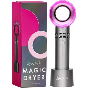 Lyon Lash Portable USB Rechargeable Bladeless Mini Fan/Air Conditioning Blower/Handheld Cooling Dryer, Essential Eyelash Extension Supplies, Dries Glue/Adhesive Rapidly (Nickel/Fuchsia Pink)
