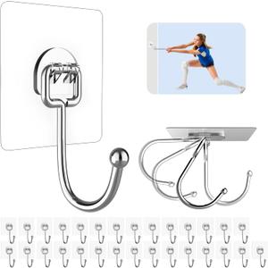Large Adhesive Hooks for Hanging Heavy Duty 44 lb(Max) 30 Pack, 304 Stainless Steel Self Adhesive Sticky Hooks Waterproof Wall Hook for Home Bathroom Shower Kitchen Outdoor Utility Hook