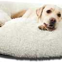 Calming Donut Cuddler Dog Bed, Round Fluffy Pet Bed for Large Dogs,Washable, Large, White, 30''
