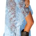Cicy Bell Womens Lace Maxi Skirt Summer High Low Asymmetrical Sheer Y2K Sexy Beach Cover-up Long Skirts (Medium, Blue)
