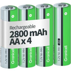 AA Rechargeable Batteries 2800 mAh High Capacity 1300 Cycle,1.2V NiMH Low Self Discharge AA Battery,4 Pack