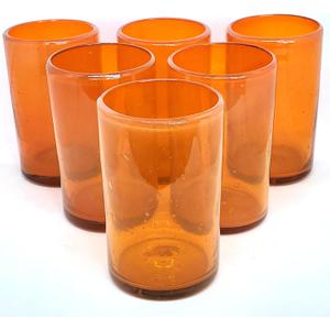 Solid Orange 14 oz Drinking Glasses (set of 6), Recycled Glass, Lead-free, Toxin-Free (14oz Drinking)