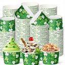 Maxdotw St. Patrick's Day Shamrock Ice Cream Paper Cups 9oz Spring Disposable Snack Cups Decorative Paper Dessert Bowls Party Supplies for Yogurt, Cupcakes, Soup Hot Cold Food