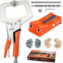 Pocket Hole Jig System Kit, Pocket Screw Jig with 11 Inch Clamp, Square Driver Bit, Hex Wrench, Depth Stop Collar, Step Drill Bit, Coarse Square Driver Screws, All In One for Joinery Work