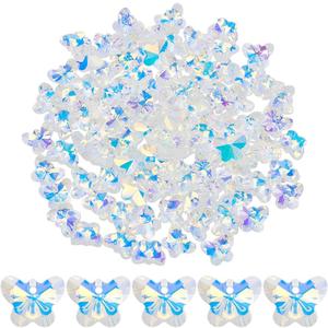 1 Box 100Pcs 14mm Butterfly Crystal Beads Clear AB Glass Beads Prism Crystals Sun Catcher Glass Charms Chandelier Replacement Faceted Spacers for Suncatchers DIY Lamp Hanging Jewellery
