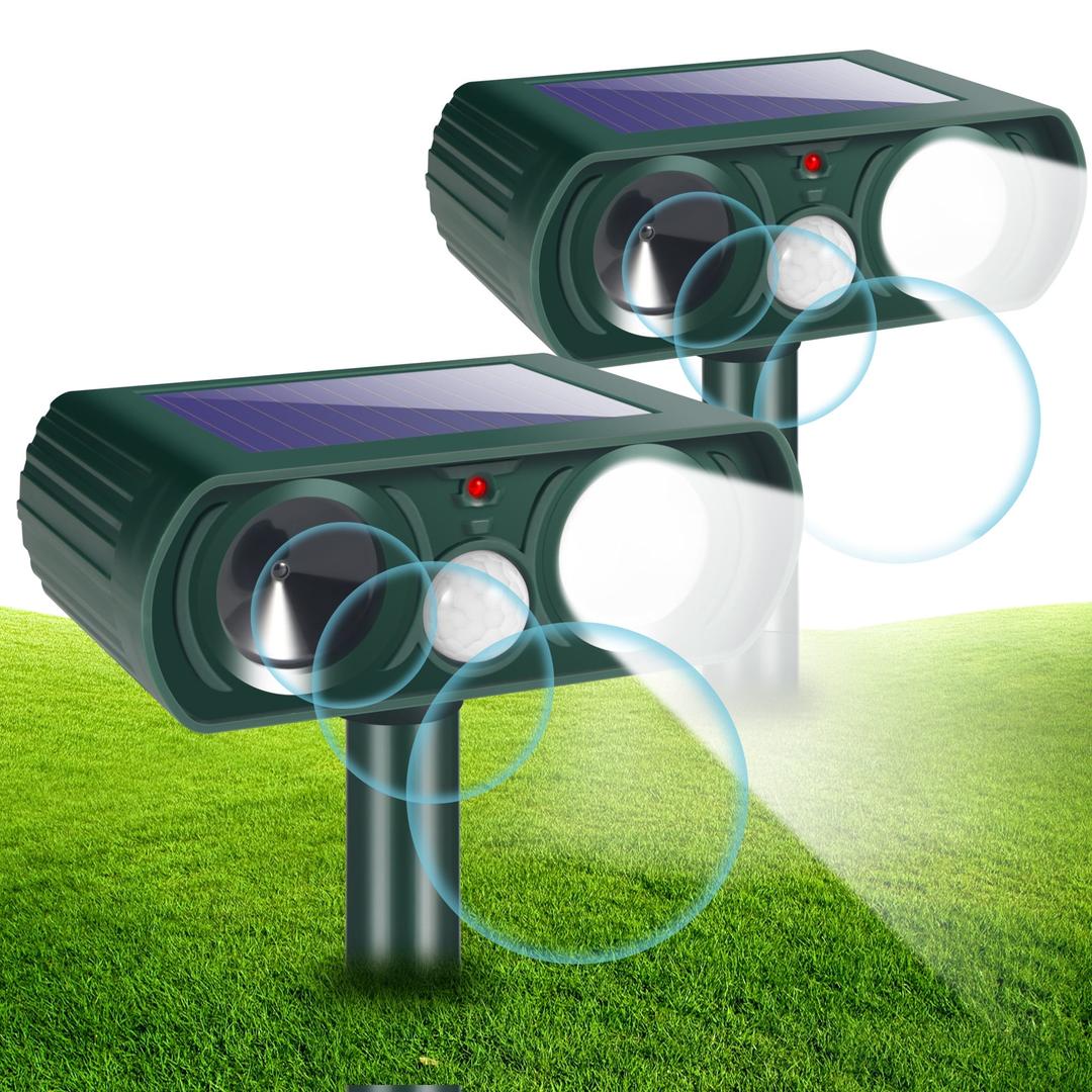 Onemayship 2Pack Upgraded Solar Animal Repellent - Waterproof Outdoor Ultrasonic Pest Deterrent Device to Keep Deer, Cat, Dog, Raccoon