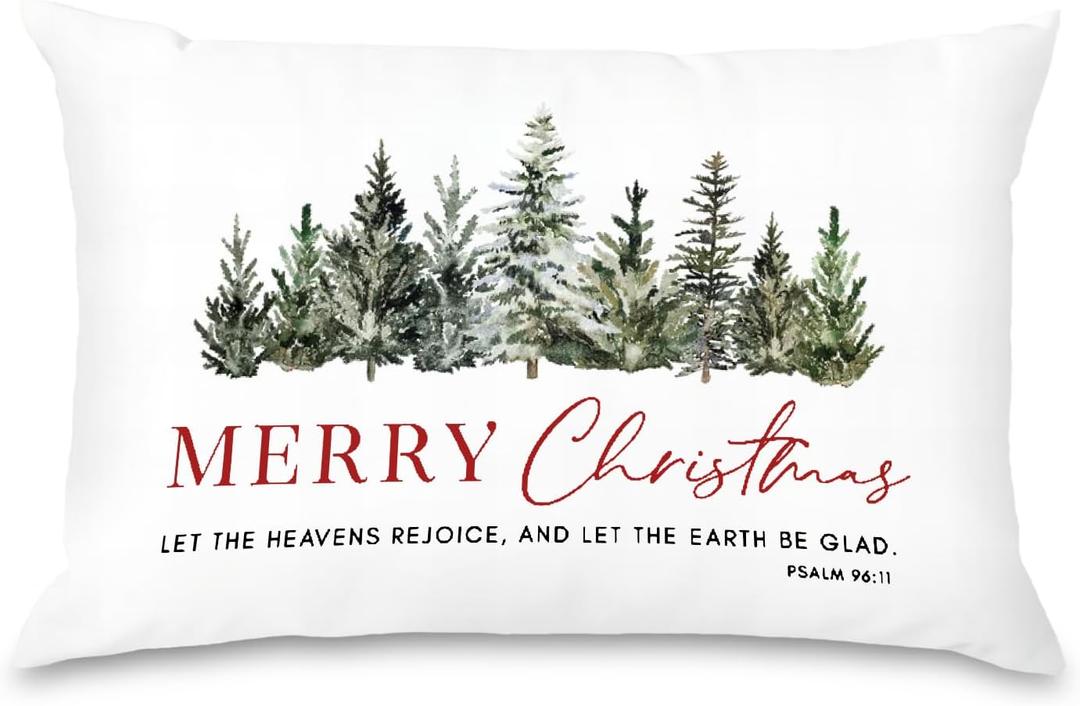 Christian Christmas Pillow Covers Decor 12x20,Farmhouse Christmas Trees Lumbar Decor Pillow Covers, Christmas Decorations for Living Room Bedroom Home