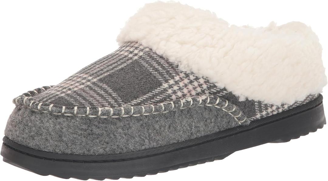 Dearfoams Women's Nyla Felted and Plaid Moc Toe Clog Slipper (11-12, Dark Heather Grey)