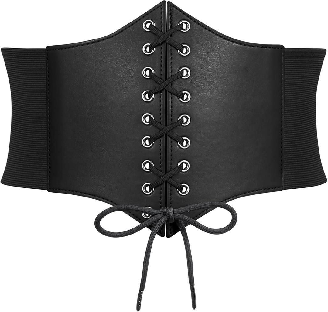 SUOSDEY Women Corset Waspie Belt Lace-up Retro Elastic Wide Belt for Dress Costume Halloween (XXL 40.6" fit waist:39"-44")