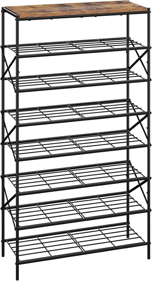 IBUYKE 8 Tier Shoe Rack, Large Capacity Shoe Storage Organizer for 32 Pairs of Shoes, Metal Shoe Storage Rack with Shelf for Entryway Hallway Closet Garage, Rustic Brown and Black TXJ018H