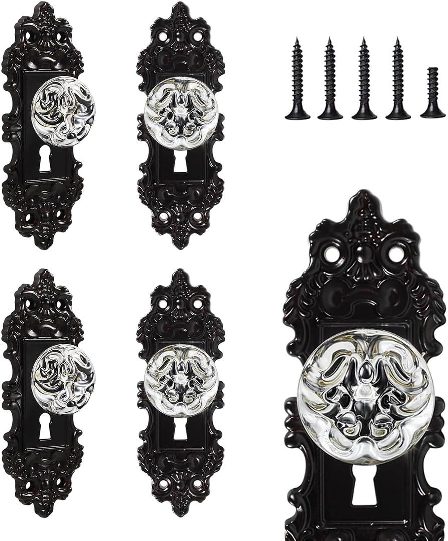 Vintage Dummy Door Knob Interior Crystal Glass Door Knobs 4 Drawer Dresser Handles Antique Black Cabinet Knobs Keyless Decorative Hallway Closet Door Pulls