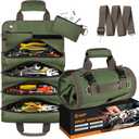Tool Bag Roll Up, UUP Heavy Duty Rolled Empty Tool Storage Organization, Portable Foldable Rollup Organizer with 2 Small Pouches, Rollable Carrying Toolbag, Dad Men Mechanic Birthday Gifts, Army Green