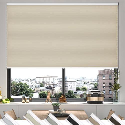 MYshade Cordless Cellular Window Shades No Tools No Drill Blackout Blinds for Indoor Windows Size 27" Wide X 72" Height Beige Room Darkening Window Blinds for Bedroom, Bathroom, Kitchen, Living Room