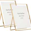 Gold 6x8''Floating Photo Frame Set of 2,For Photo Sizes (3.5x5''4x6''5x7''),Simple Metal beaded floating Picture Frames 5x7'' Gold for Tabletop/Shelf,Classy Gift Choice for Wedding,Thanksgiving