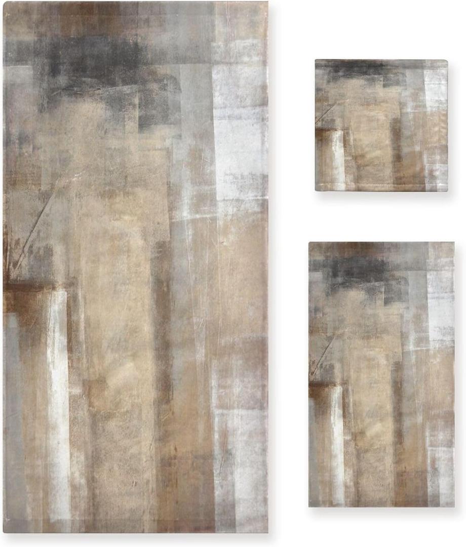 Taupe Grey Bath Towels Set,3 Piece Brown Beige Ombre Towels Set(1 Bath Towel 1 Hand Towel 1 Washcloth),Absorbent Soft Decorative Abstract Bathroom Towels for Shower,Fingertip,Hair,Face, Large