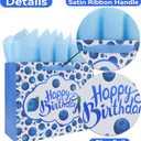 2 x 13'' Large Blueberry Happy Birthday Gift Bag Set with Handles, Greeting Card, Tissue Papers and Stickers for Boys Girls Kids Teens Women Men, Fruit Themed Birthday Design, 1 Pcs