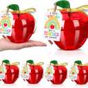 Mimorou 6 Sets Teacher Appreciation Gifts Plastic Apple Containers Red Apple Shaped Candy Jar with Thank You Cards Ruler Ribbon Raffia for Teacher Appreciation Week Graduation Party Decorations