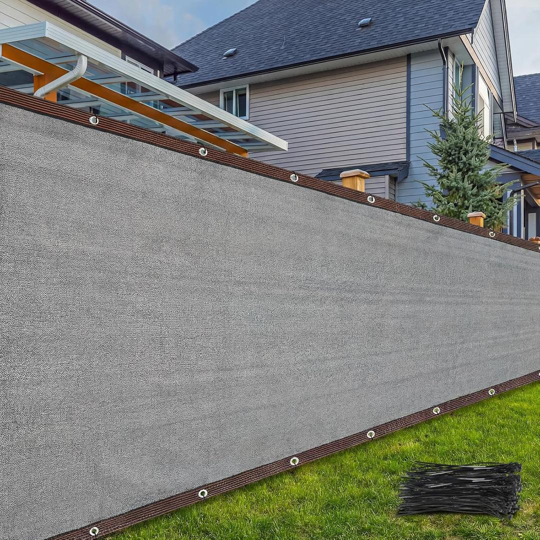 Windyun 3 x 100ft Wind Screen Privacy Fence Grey 150 GSM 88% Blockage with 100 Cable Zip Ties Heavy Duty Commercial Residential Netting Fence Cover for Outdoor Wall Garden Yard Backyard (Gray)