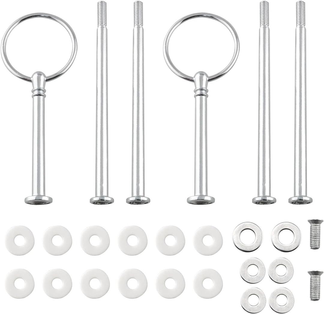 2Sets Metal Party Wedding Cupcake Fruit Stand Centre Handle Fittings Round Drill Round Hardware Rod, Silver 3 Tier Heavy Plate