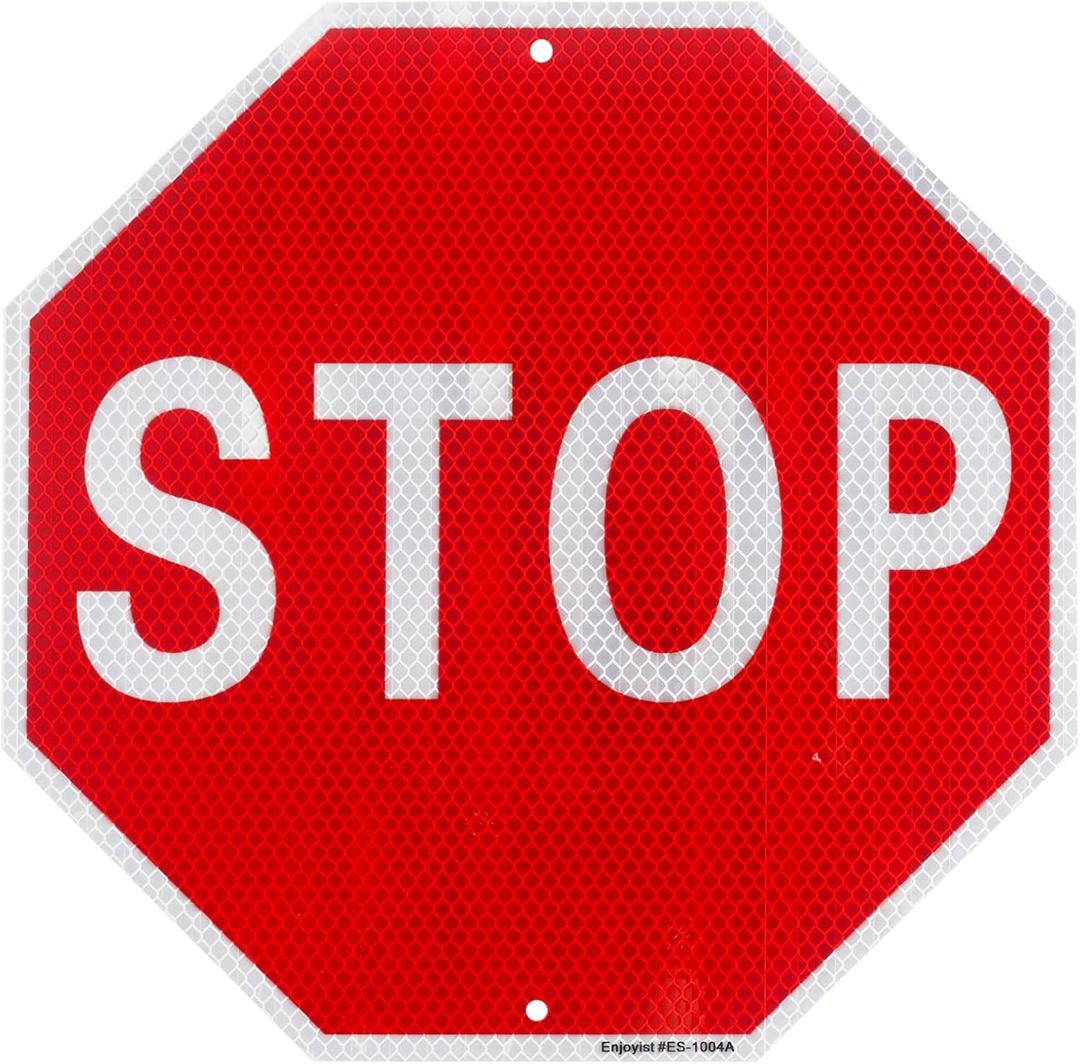 Enjoyist Large Stop Sign 24"x 24" 40 Mil Rust Free Aluminum, Engineer Grade Reflective Sheeting, UV Protected and Weatherproof