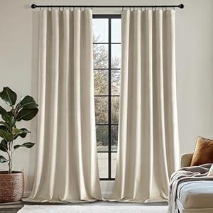 MIULEE Beige Velvet Curtains 108 Inch Long Luxury Super Soft Room Darkening Drapes Black Out Thermal Insulated Curtains Rod Pocket Design for Bedroom Living Room Set of 2 Panels, W40 x L108 Inch