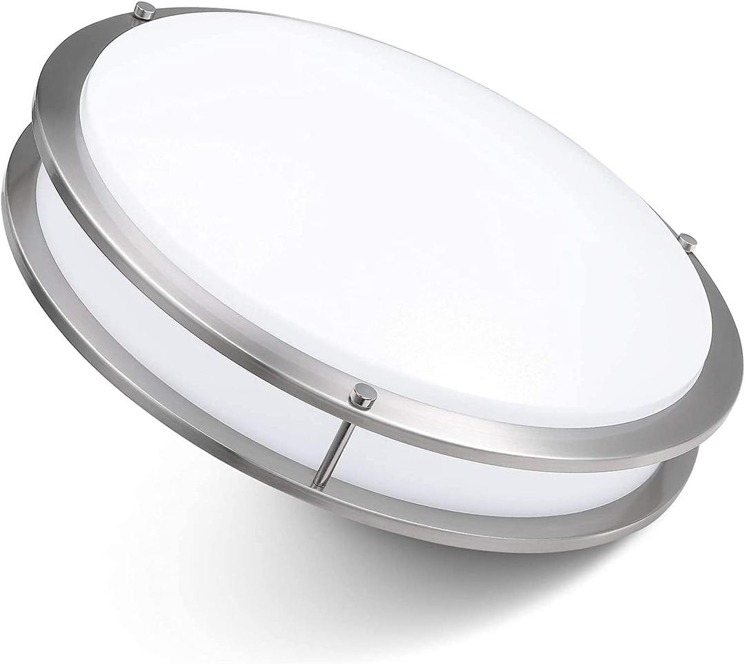 Flush Mount Ceiling Light, Double Ring, Ceiling Light Fixture, Kitchen Light Fixtures, Bedroom Lights, LED Lights, 22W (100W Eq), 1800lm, 2700K, Brushed Nickel, ETL (15", 5 CCT) (2700k | Warm White)