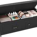 HOMEFORT 41.3" Shoe Bench with Lift Top Storage, Entryway Bench with Cushioned Seat, Wooden End of Bed Bench, Shoe Cabinet Bench with Hidden Storage Space, for Bedroom, Hallway,Black, 41.3"Wx14.9"D x18.1"H